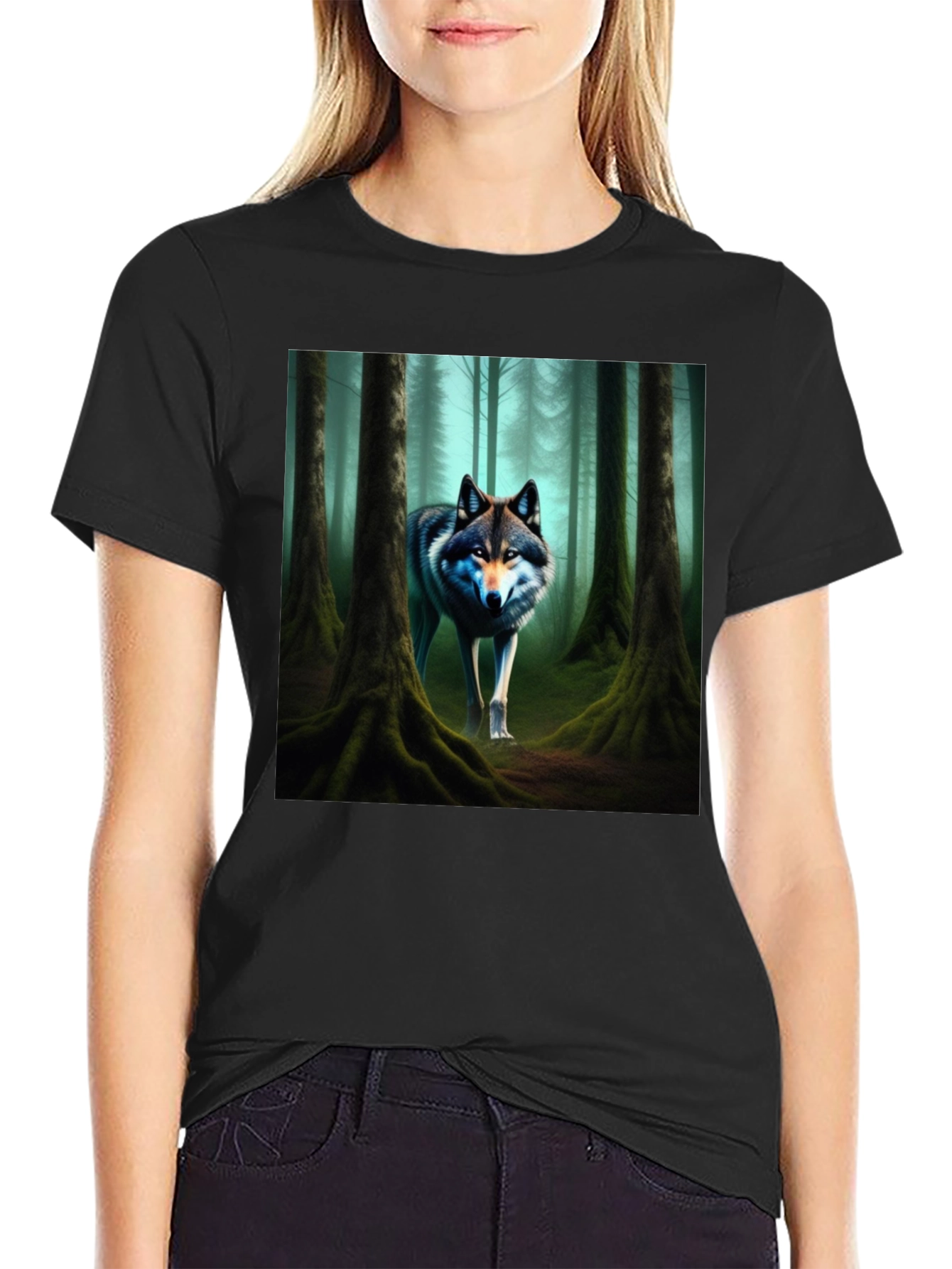 Wolf Forest Graphic Tee - Black Cotton Blend