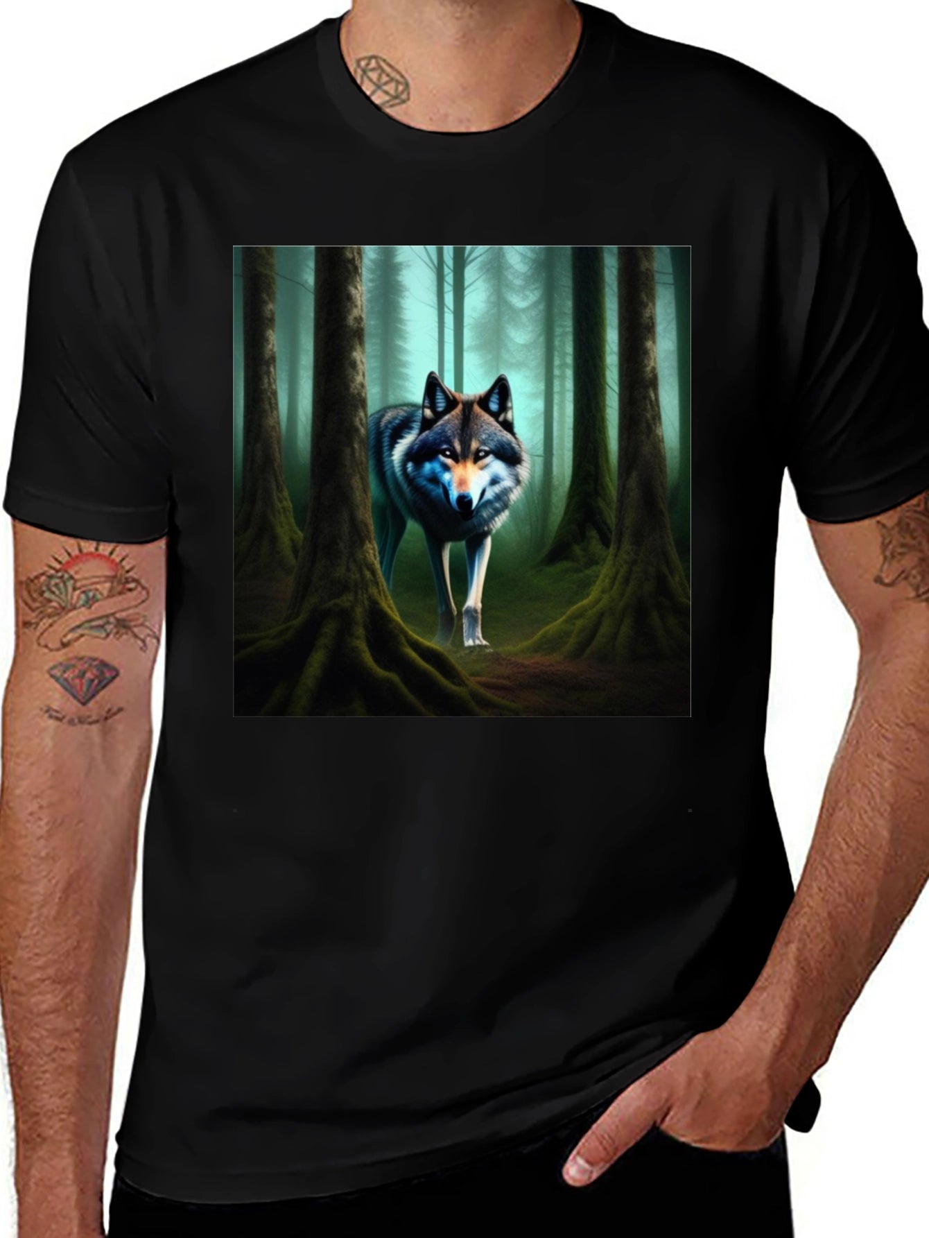 Wolf Forest Graphic Tee - Black Cotton Blend