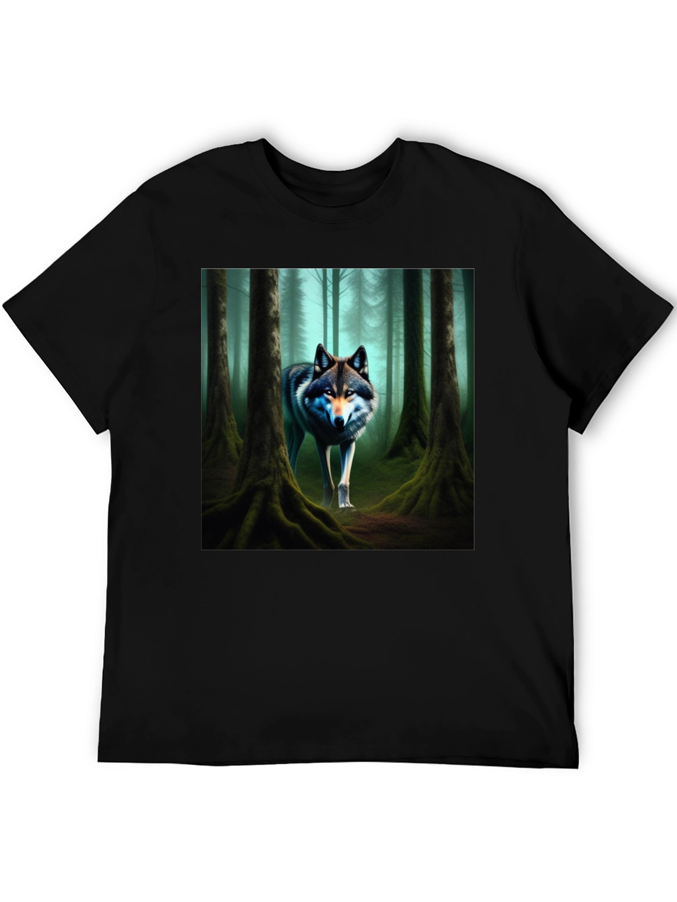 Wolf Forest Graphic Tee - Black Cotton Blend