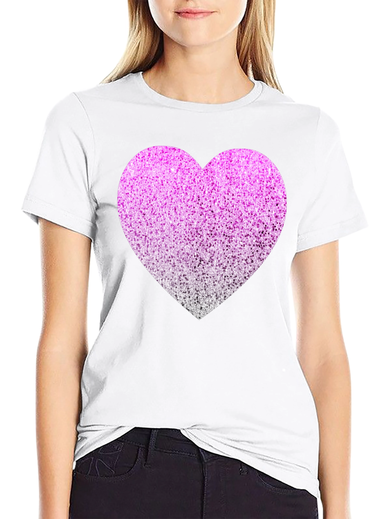 Sparkly Heart Graphic Tee - Black Cotton Blend