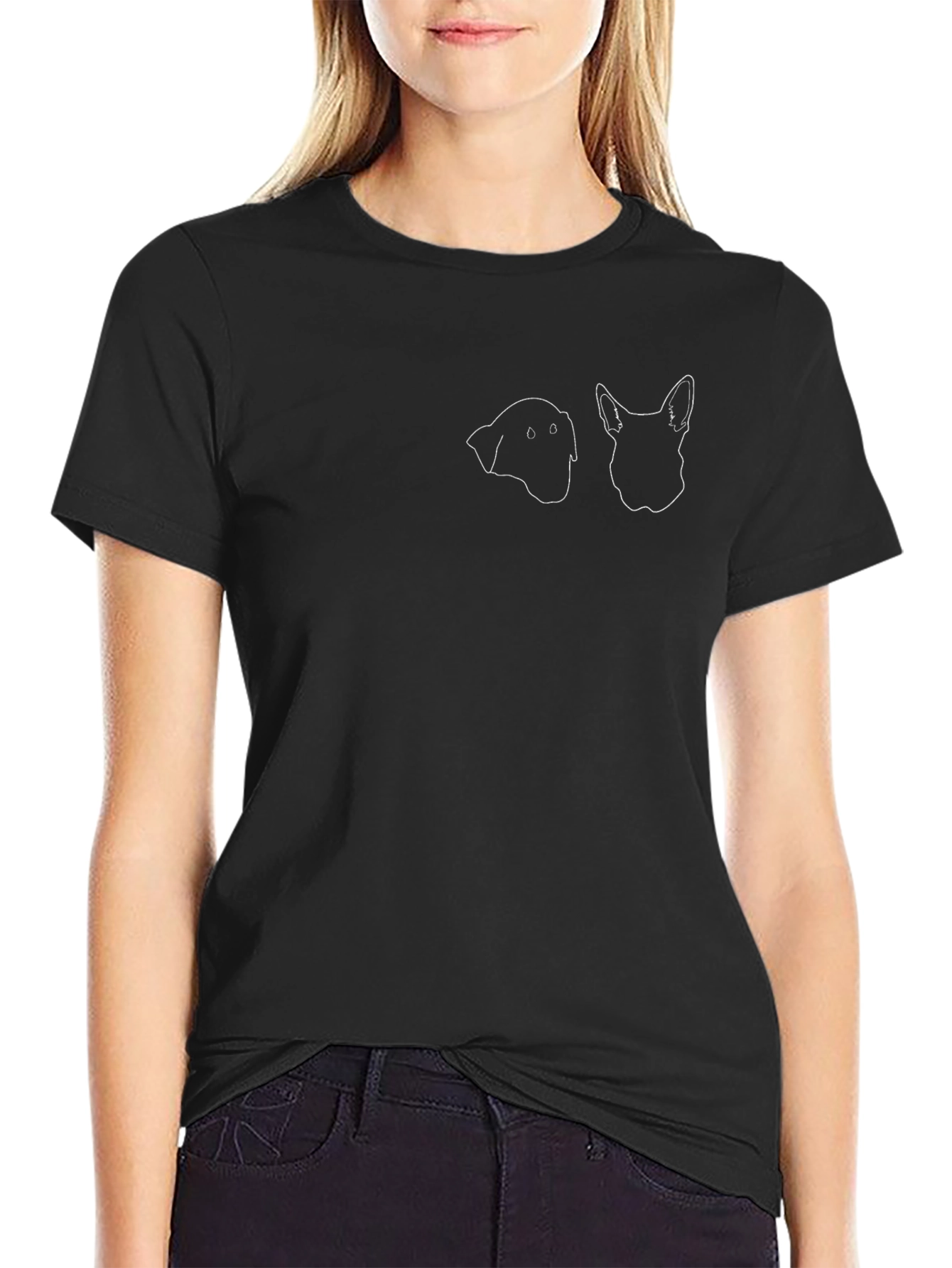 Dog Silhouette Graphic Print Tee - Black