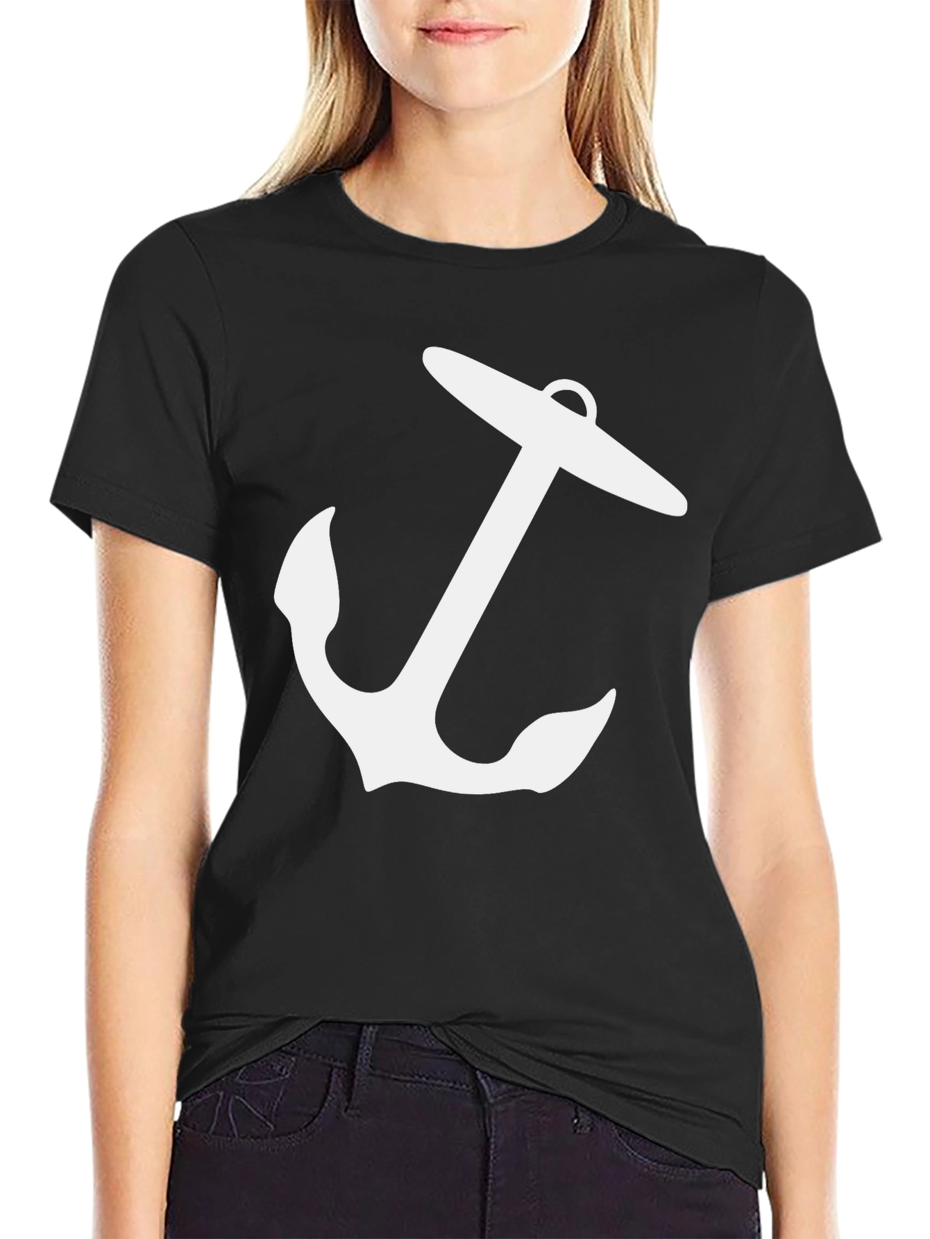Nautical Anchor Graphic Tee - Black Cotton T-Shirt