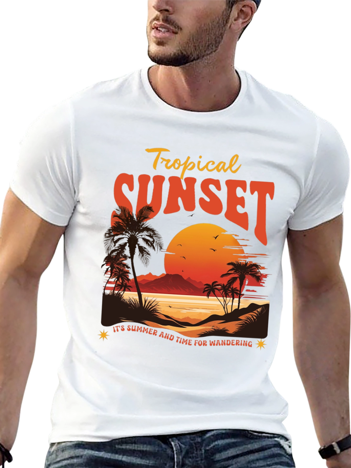 Tropical Sunset Graphic T-Shirt - Summer Wanderlust