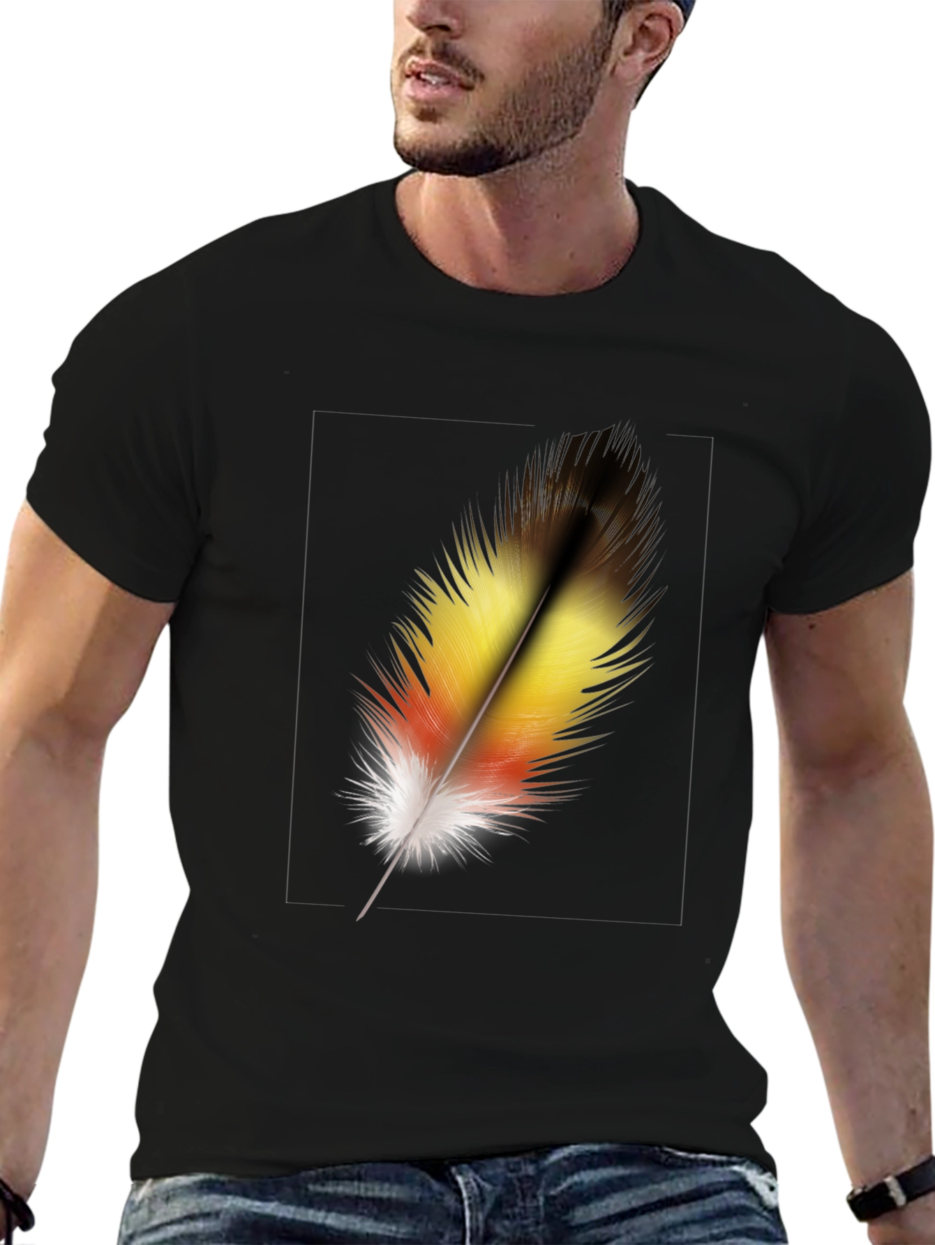 Feather Graphic Black T-Shirt - Stylish Casual Wear