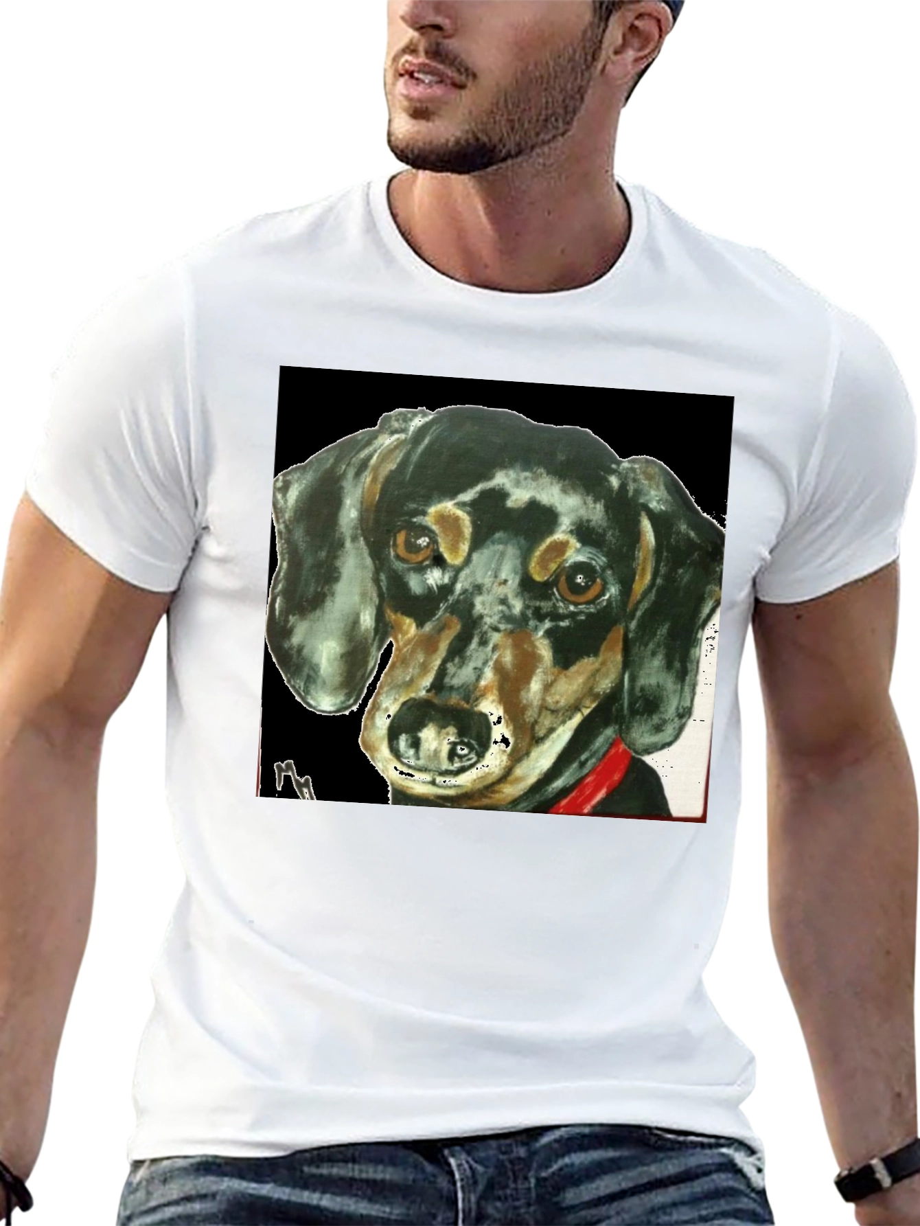 Dachshund Dog Portrait Tee - Black Graphic T-Shirt