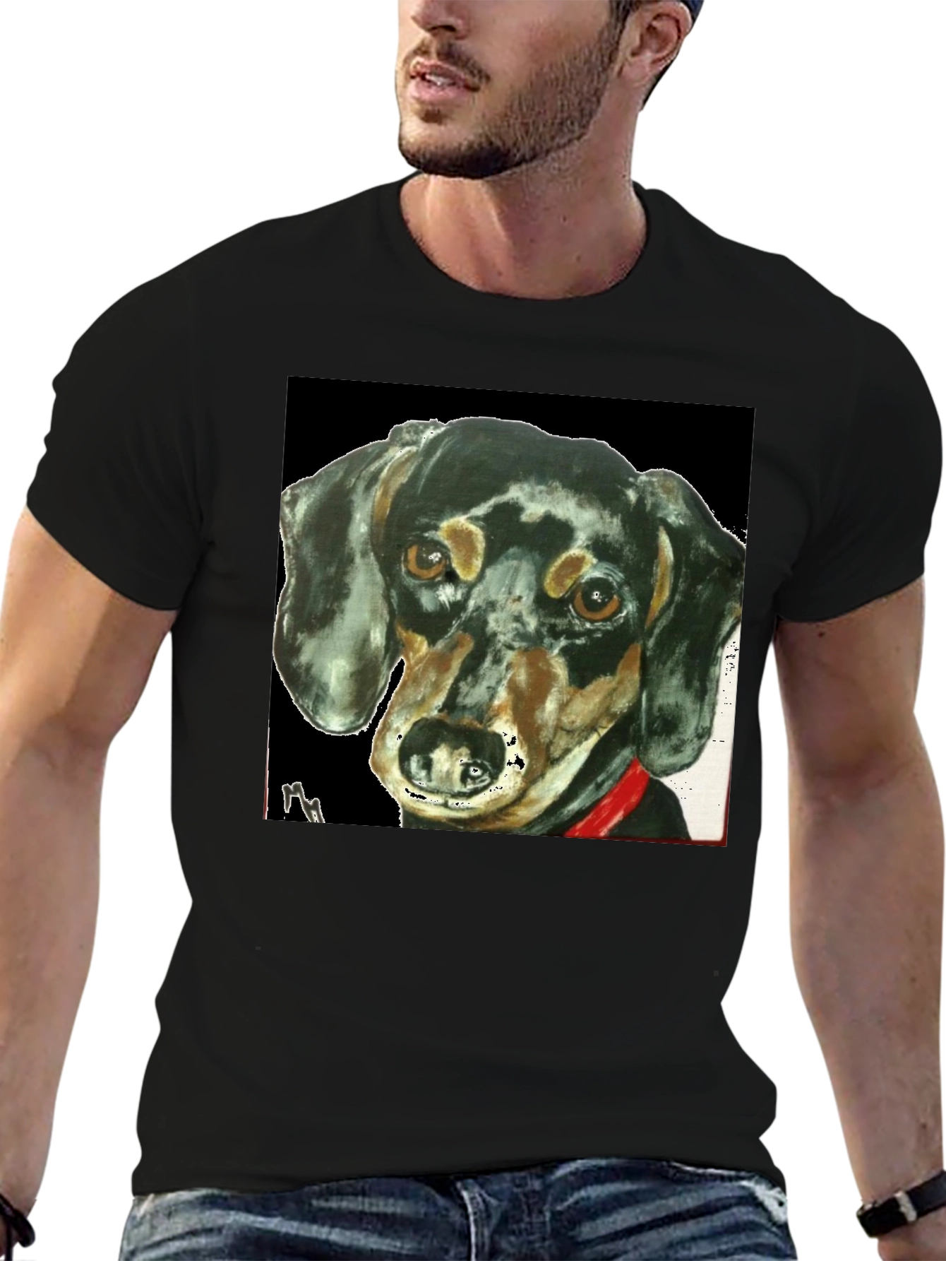 Dachshund Dog Portrait Tee - Black Graphic T-Shirt