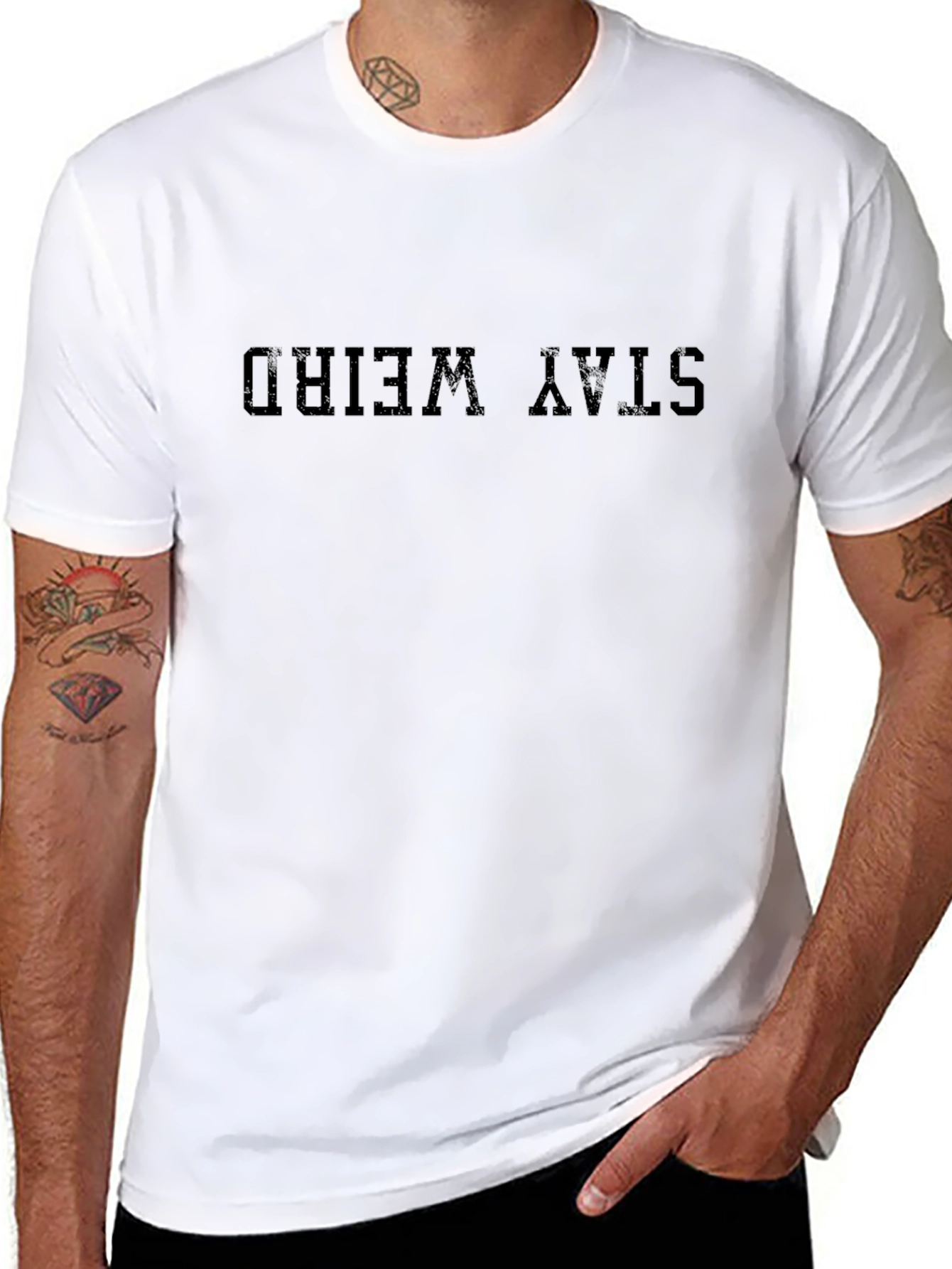 Stay Weird Graphic Tee - Menss Black Cotton T-Shirt