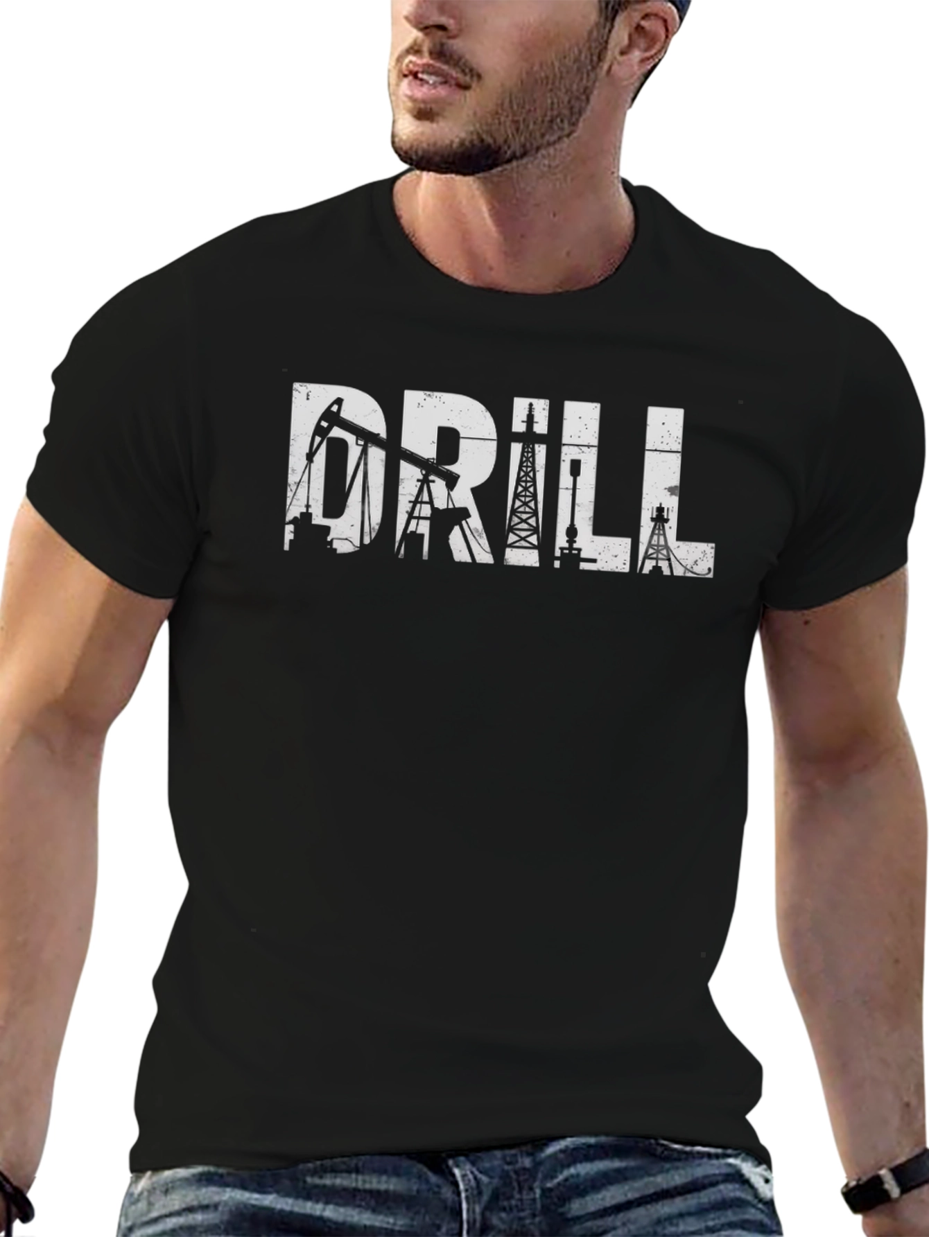 Drill Rig Black T-Shirt - Oilfield Worker Apparel