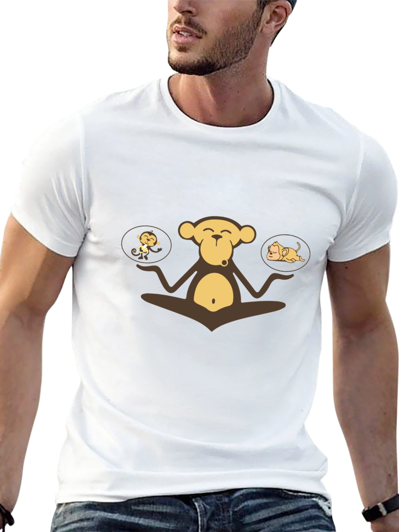 Zen Monkey Graphic Tee - Black Cotton Comfort