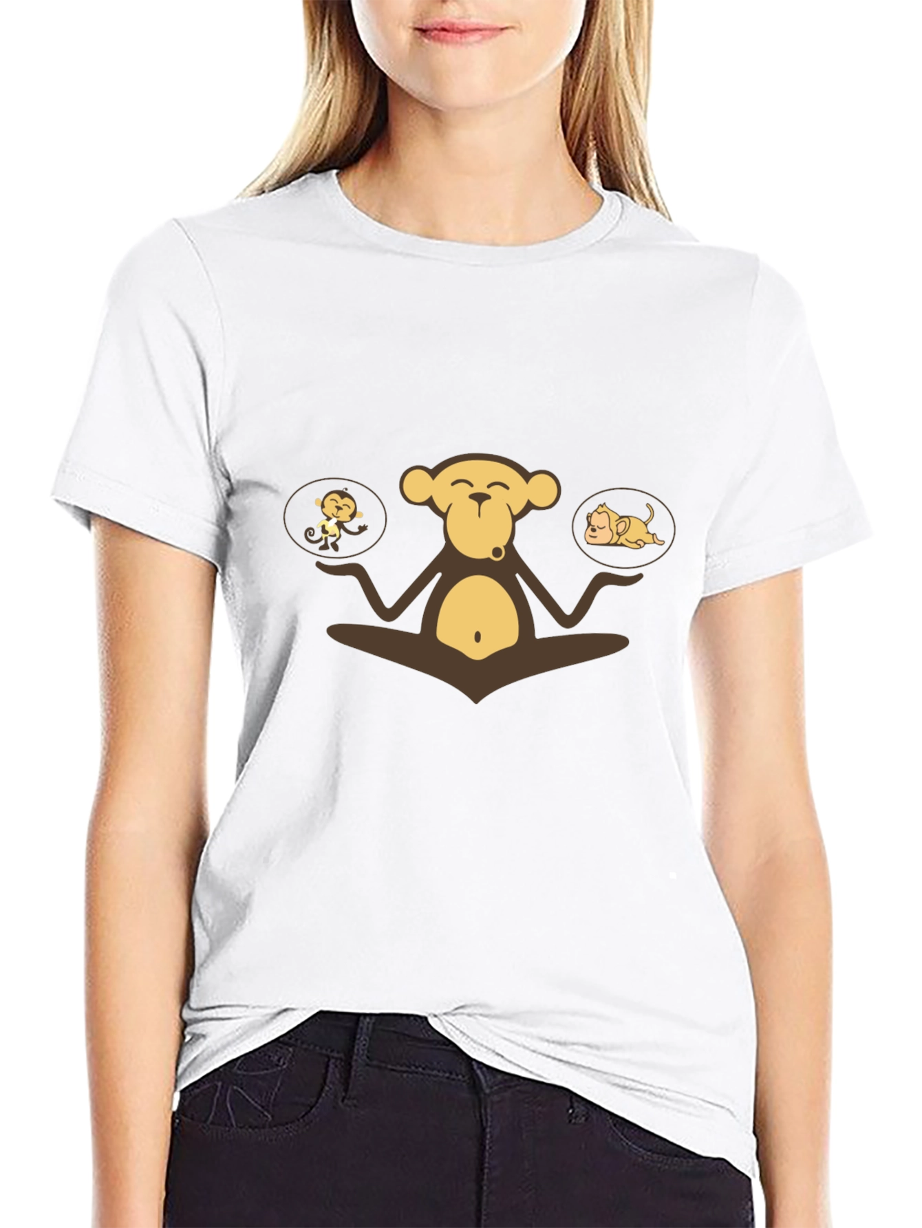 Zen Monkey Graphic Tee - Black Cotton Comfort