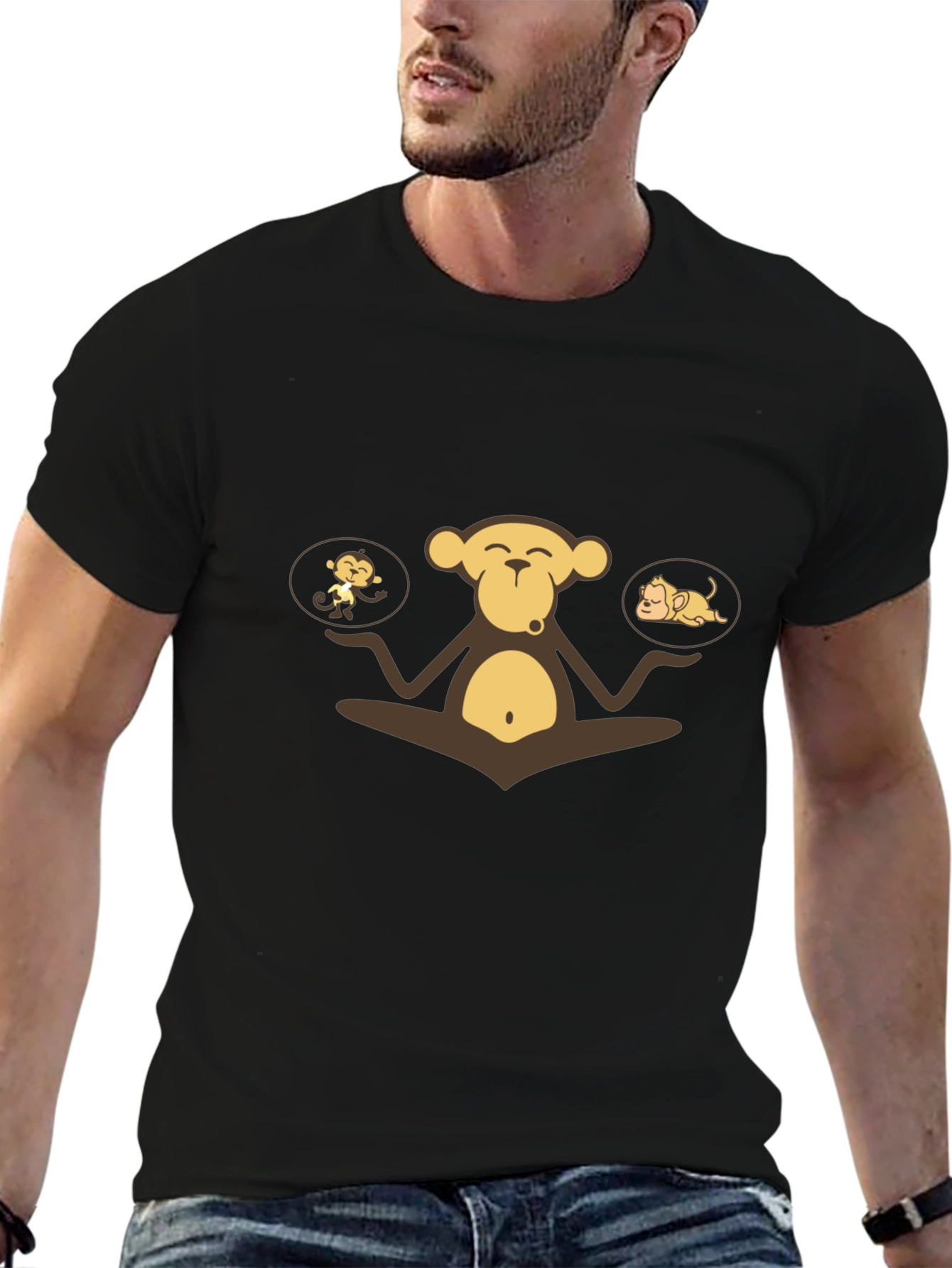 Zen Monkey Graphic Tee - Black Cotton Comfort