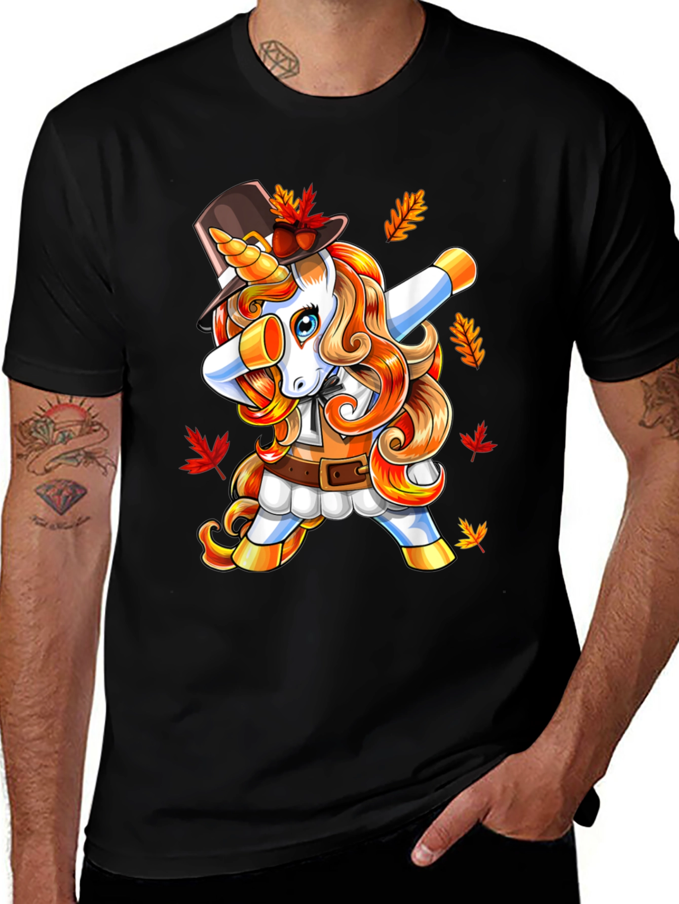 Thanksgiving Unicorn Dabbing Mens T-Shirt