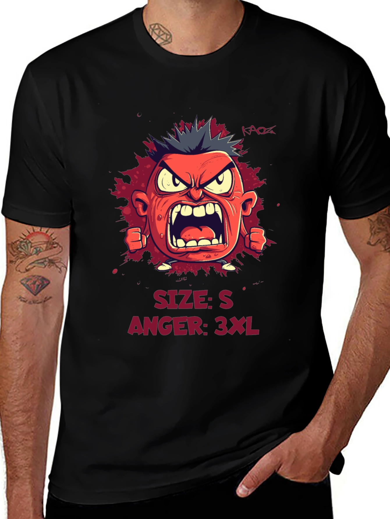 Angry Cartoon Character Graphic Tee - Black