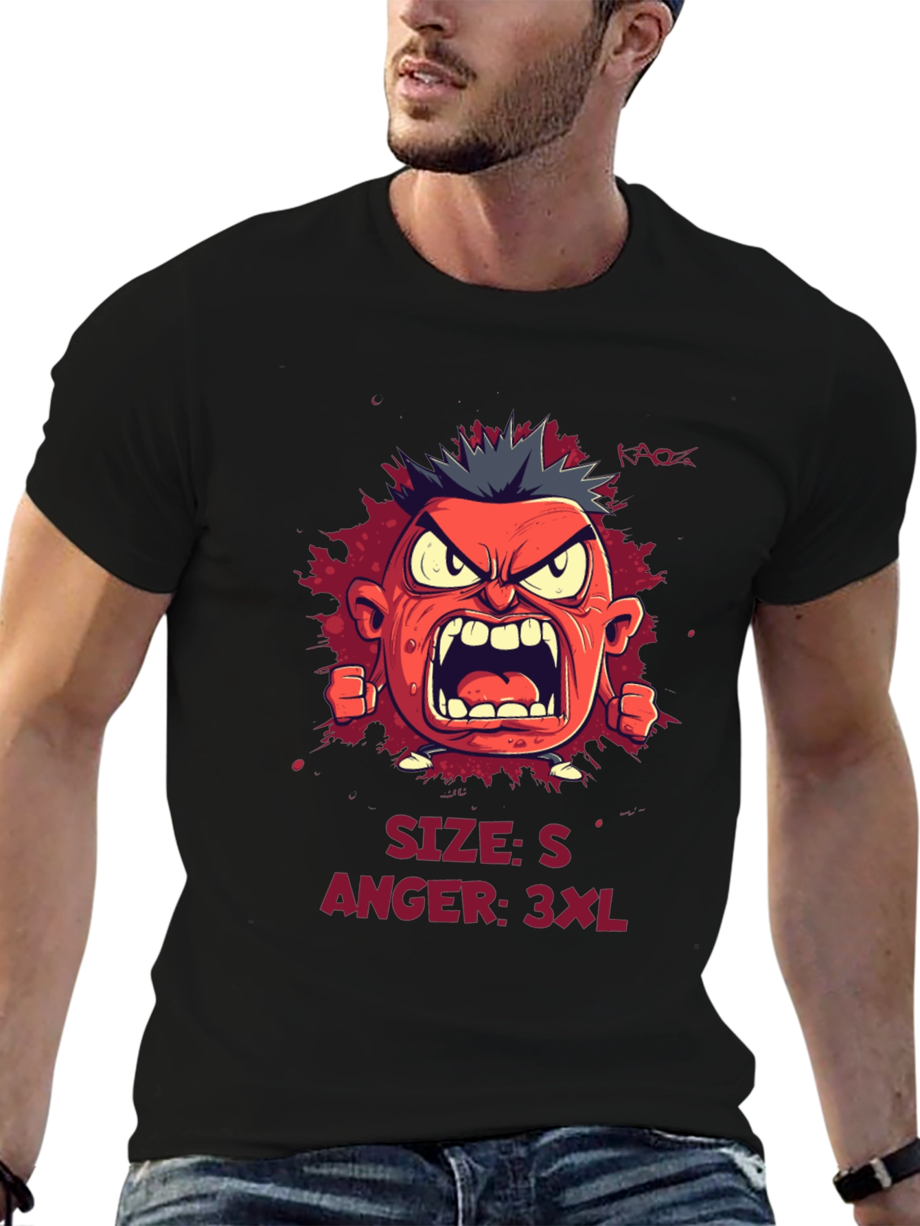 Angry Cartoon Character Graphic Tee - Black