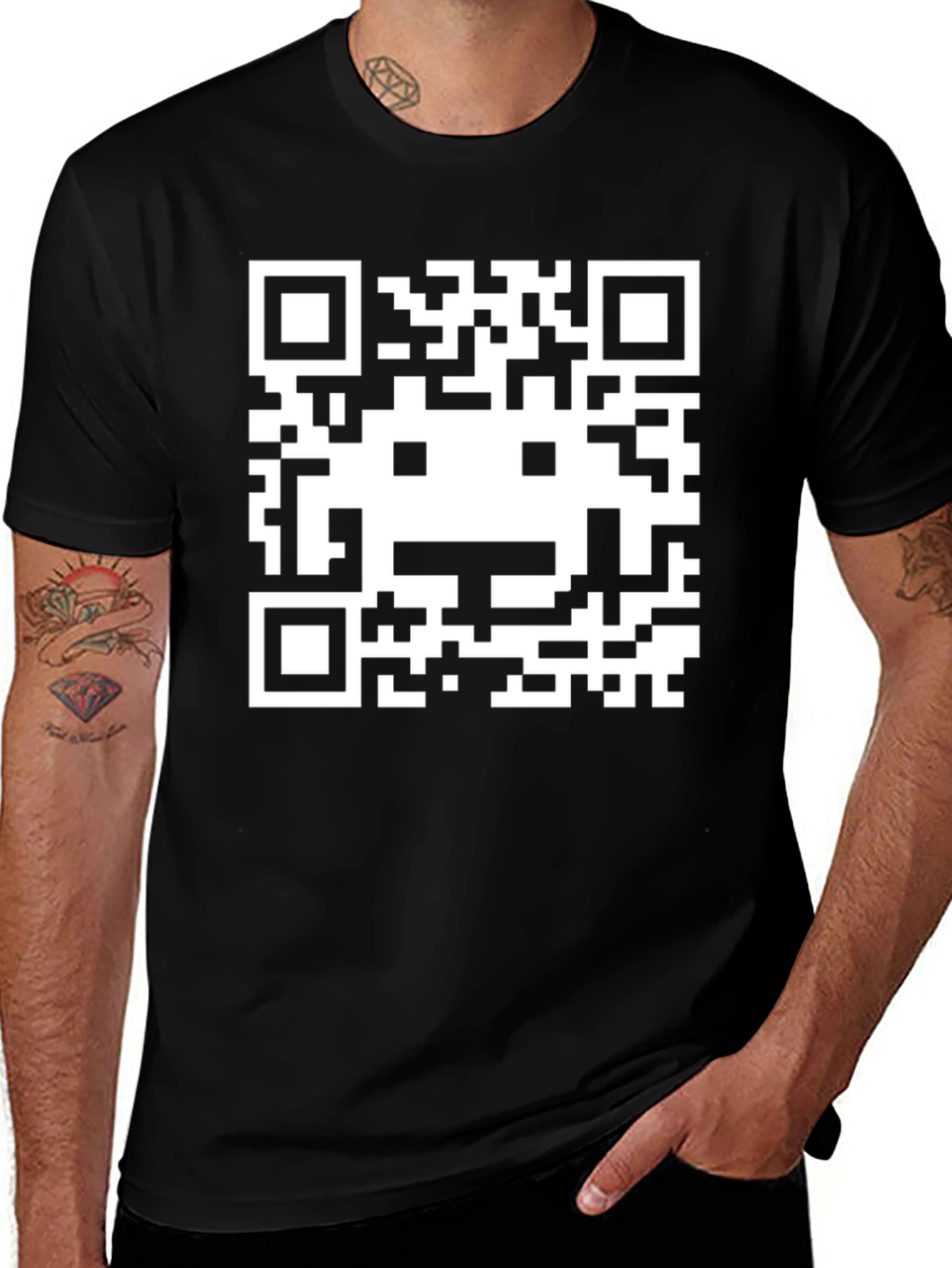Pixel QR Code Graphic Tee - Black Cotton Blend