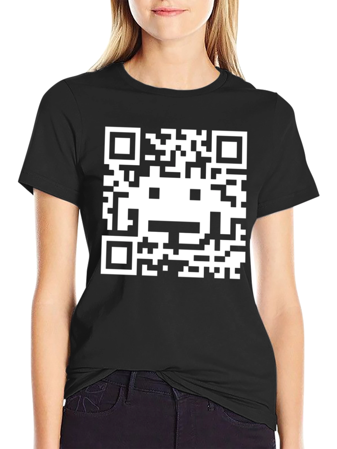Pixel QR Code Graphic Tee - Black Cotton Blend