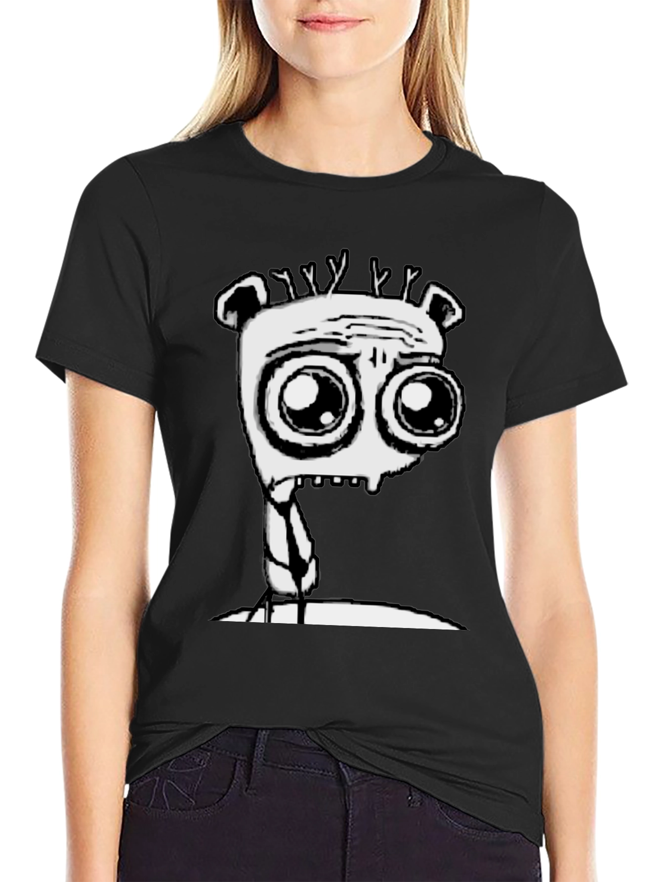 Cartoon Monster Graphic Tee - Black T-Shirt