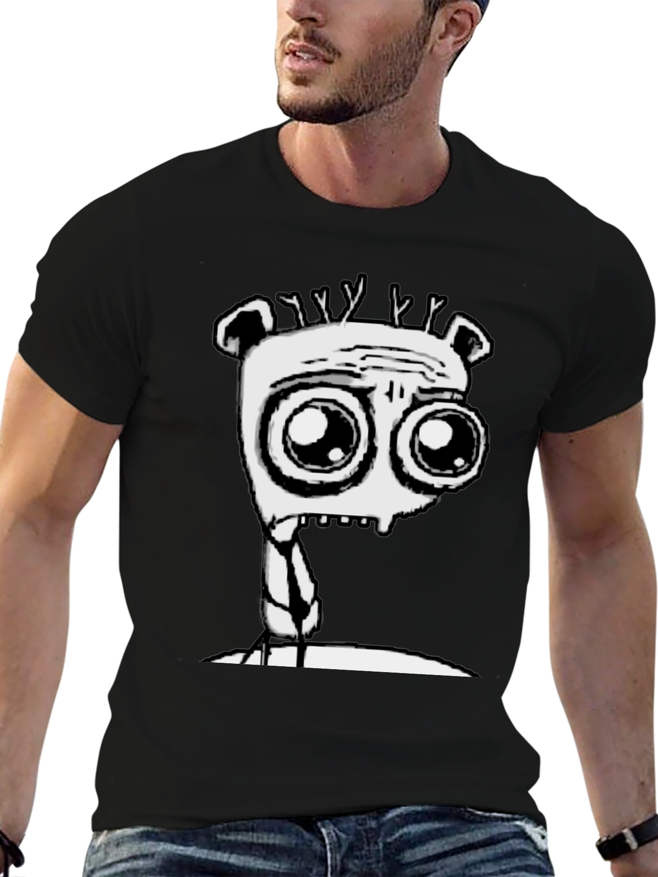 Cartoon Monster Graphic Tee - Black T-Shirt
