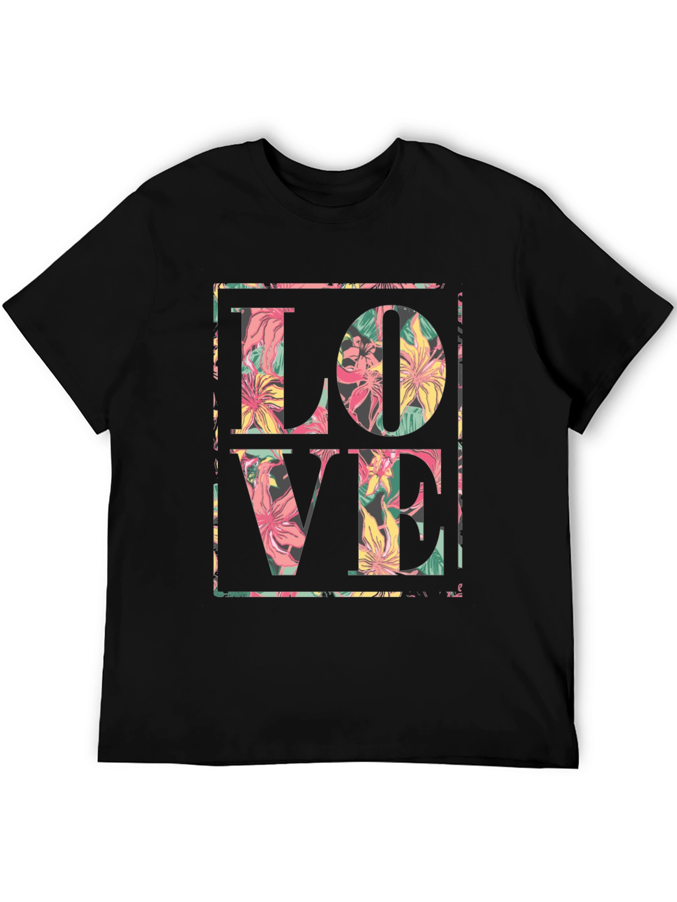 Floral LOVE Graphic Black T-Shirt