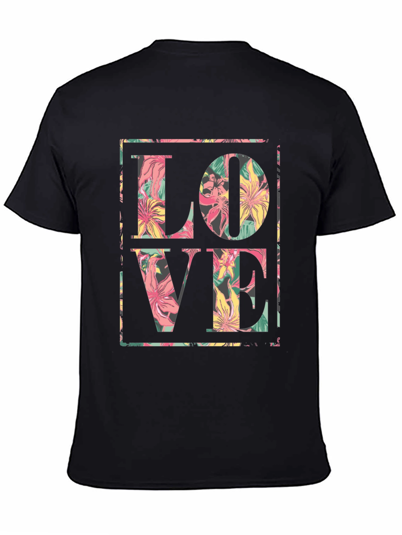 Floral LOVE Graphic Black T-Shirt