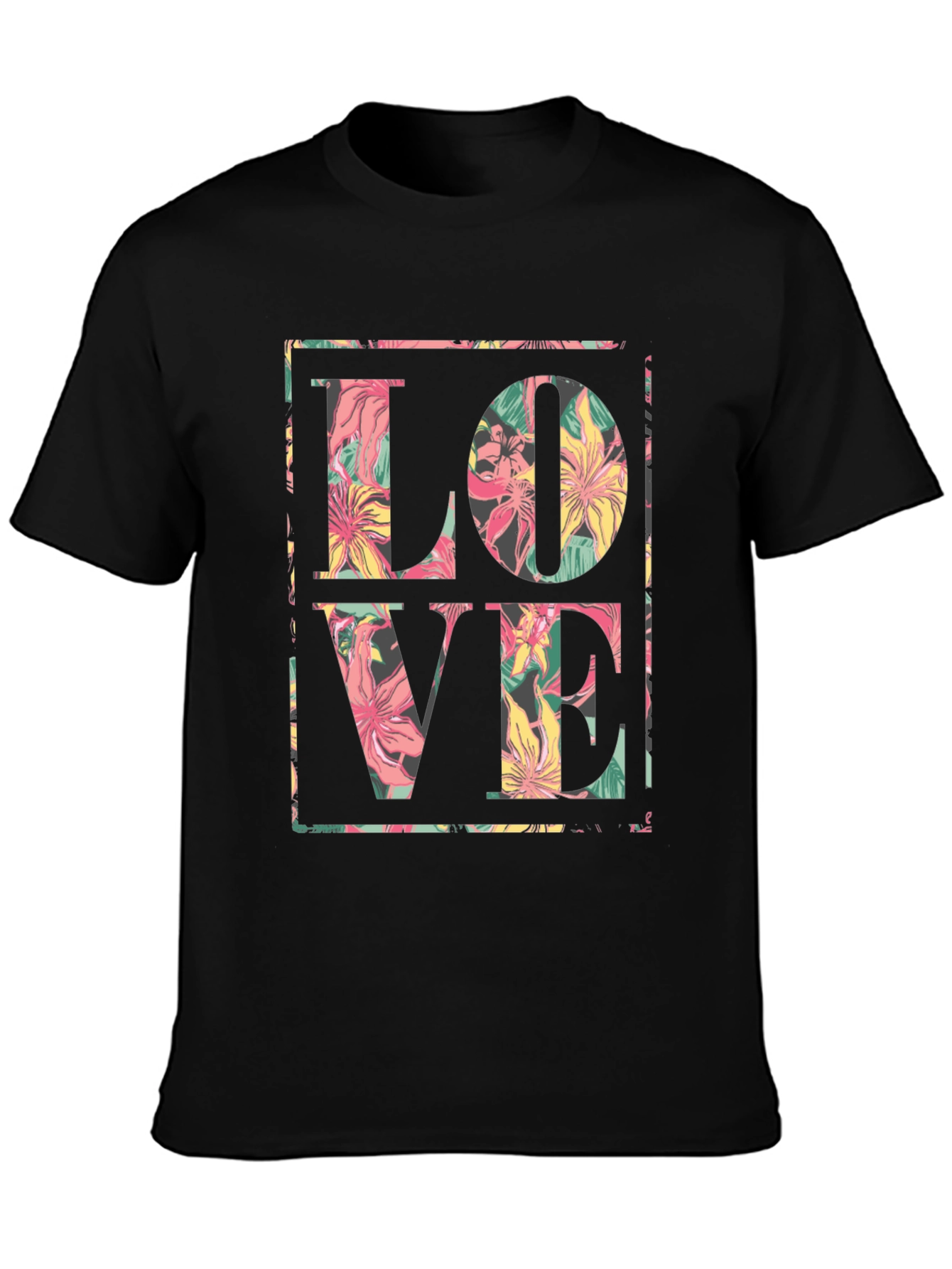 Floral LOVE Graphic Black T-Shirt