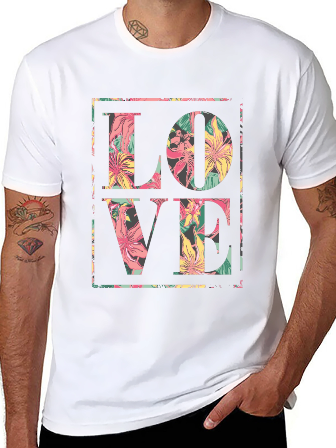 Floral LOVE Graphic Black T-Shirt
