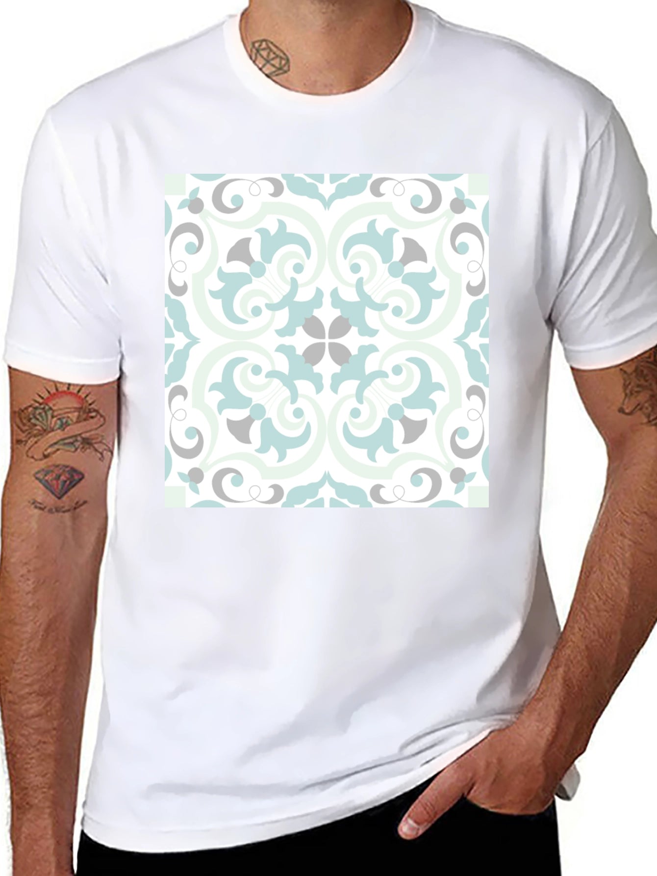 Stylish Black Tee with Ornate Tile Design
