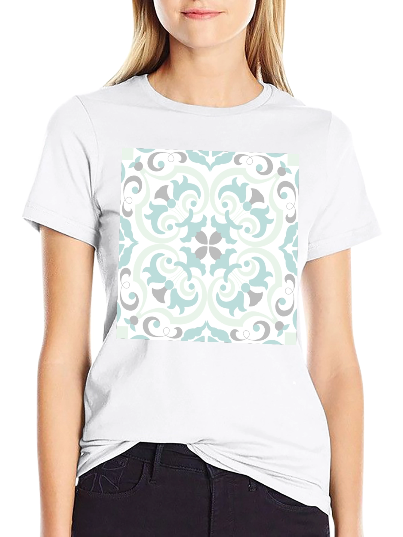 Stylish Black Tee with Ornate Tile Design