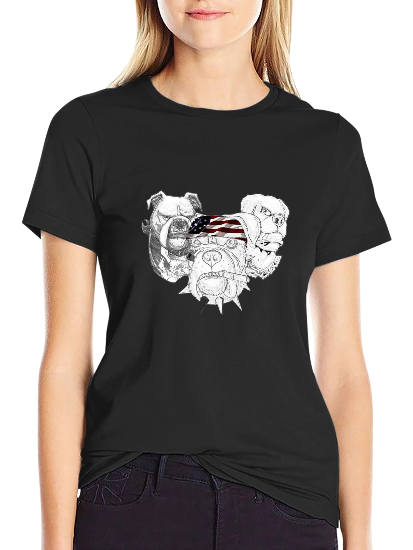 Bulldog Graphic Print Mens Black T-Shirt