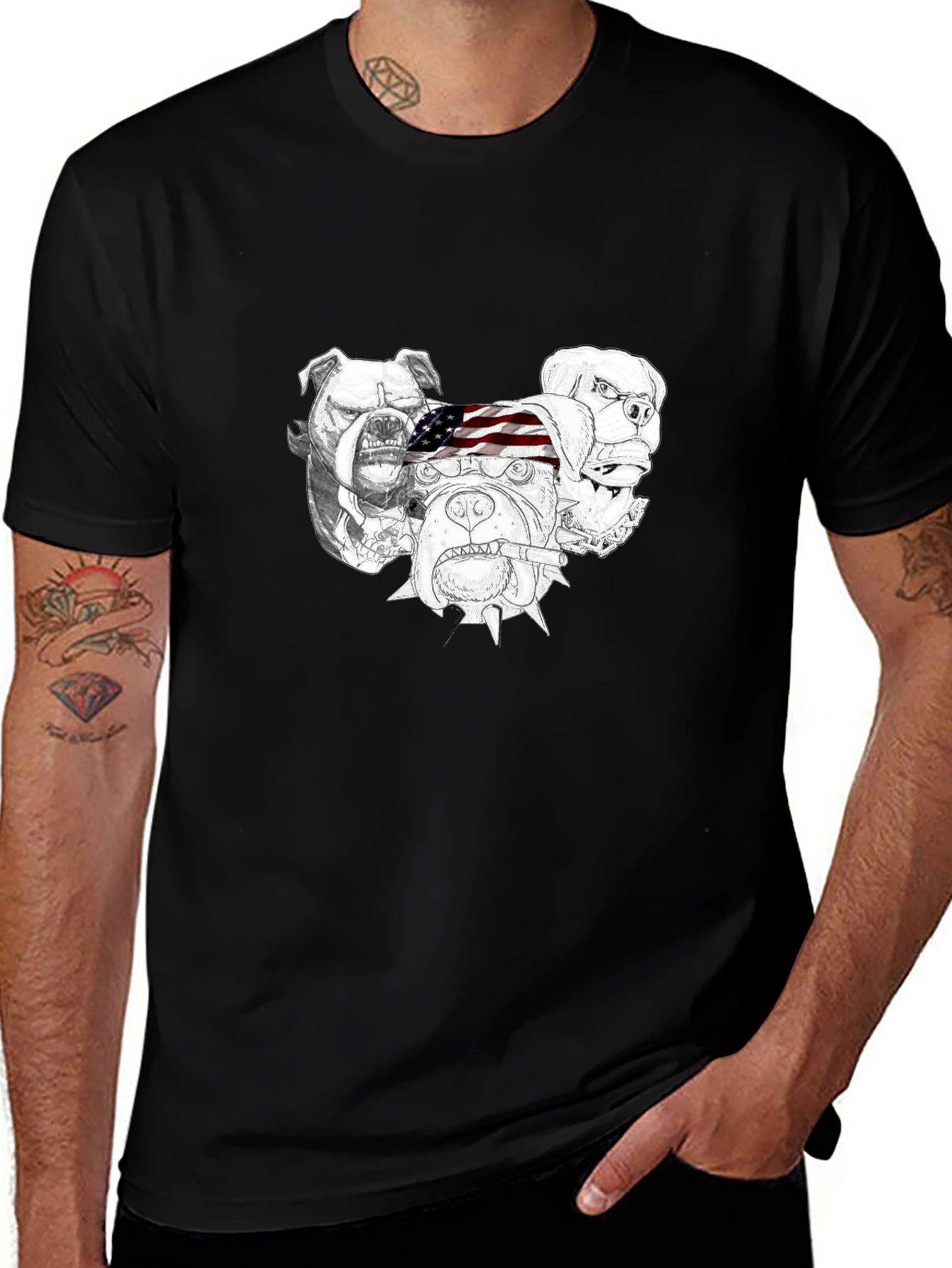 Bulldog Graphic Print Mens Black T-Shirt