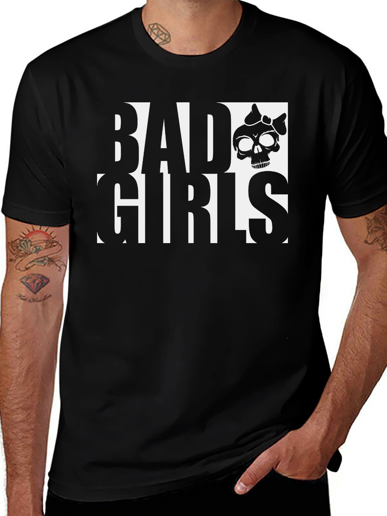 Bad Girls Skull Graphic Tee - Black Cotton T-Shirt