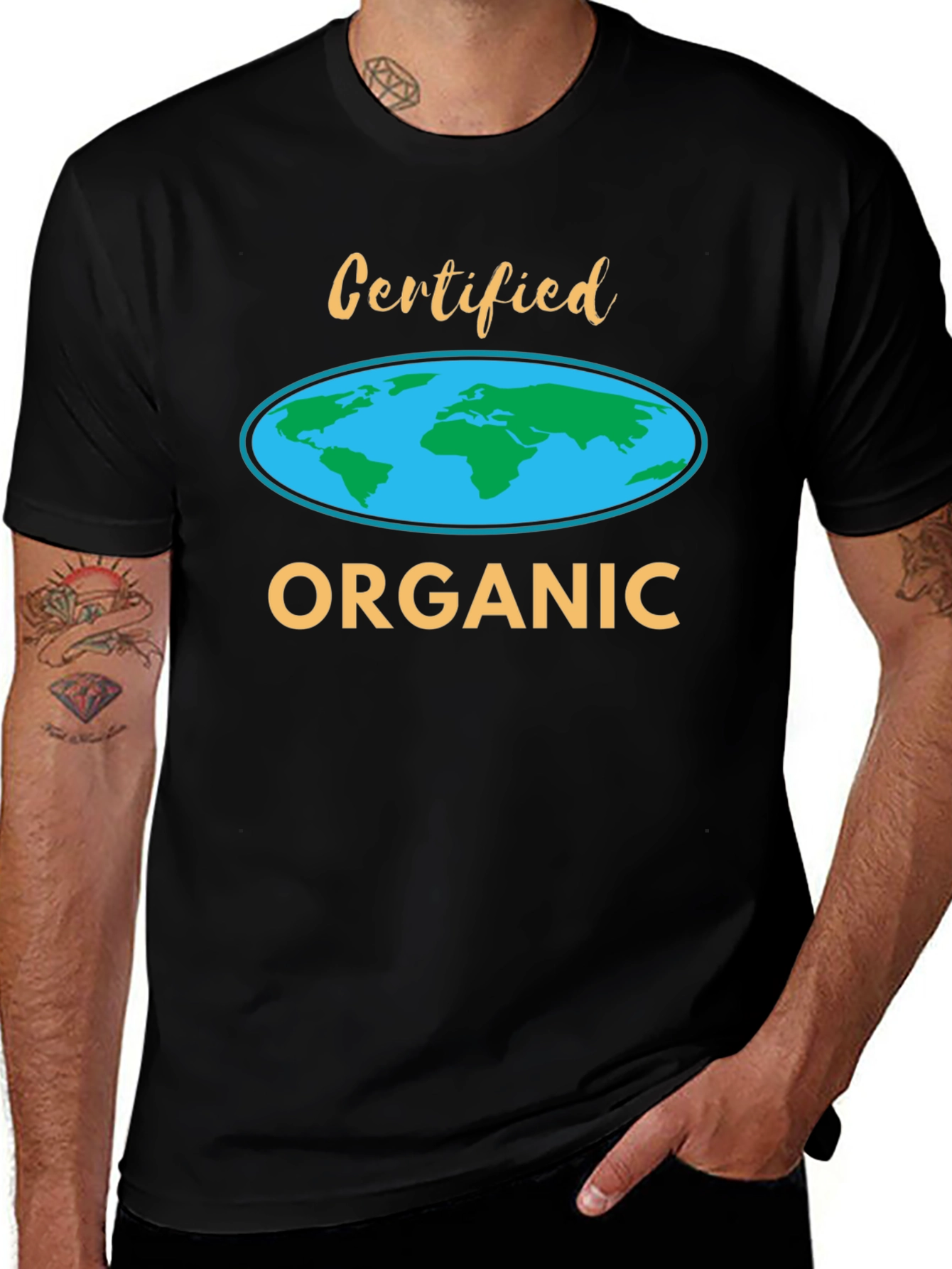Certified Organic World Map T-Shirt - Black