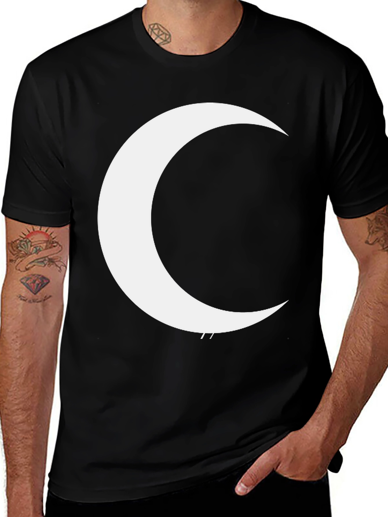Crescent Moon Graphic Tee - Black Cotton T-Shirt