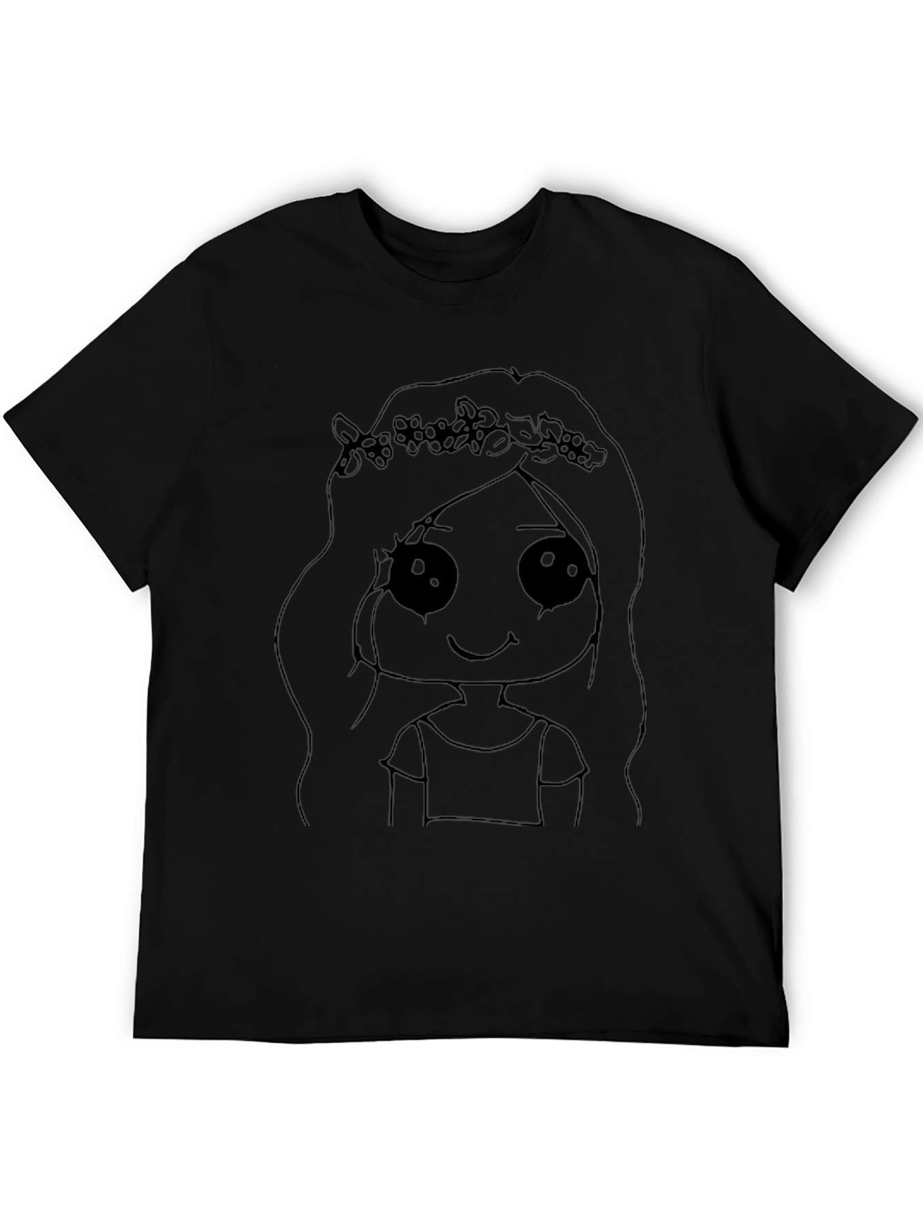 Cute Cartoon Girl Black T-Shirt