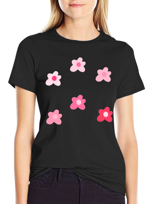 Black T-Shirt with Pink Flower Pattern