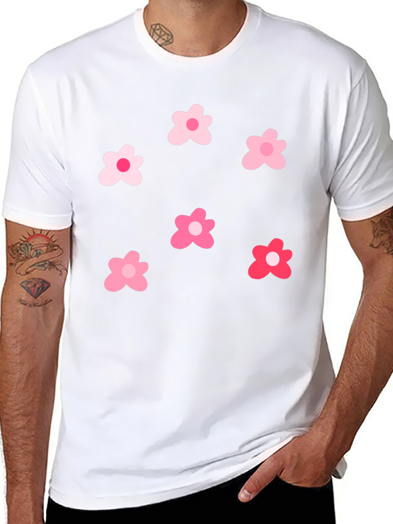 Black T-Shirt with Pink Flower Pattern