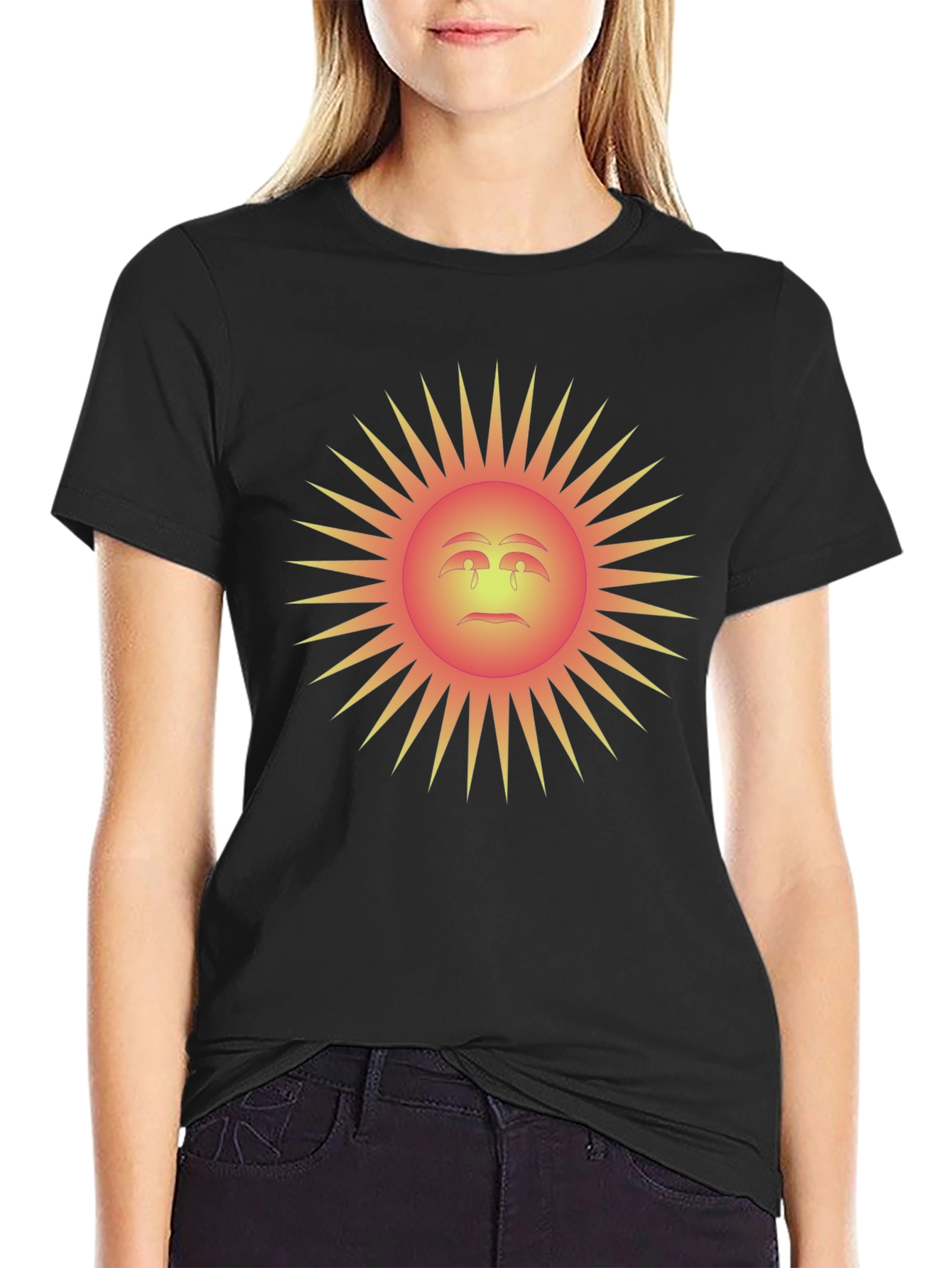 Sad Sun Graphic Tee - Black Cotton Blend