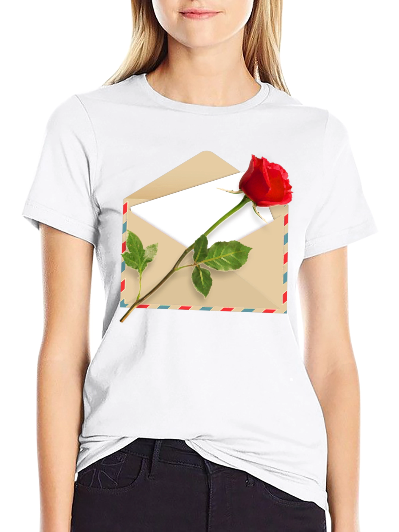 Romantic Rose Envelope Graphic Tee - Black