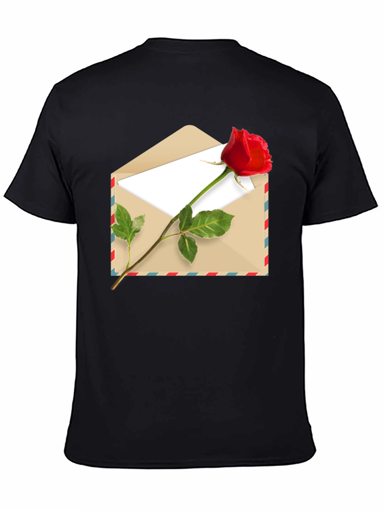 Romantic Rose Envelope Graphic Tee - Black