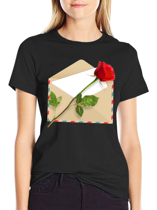 Romantic Rose Envelope Graphic Tee - Black