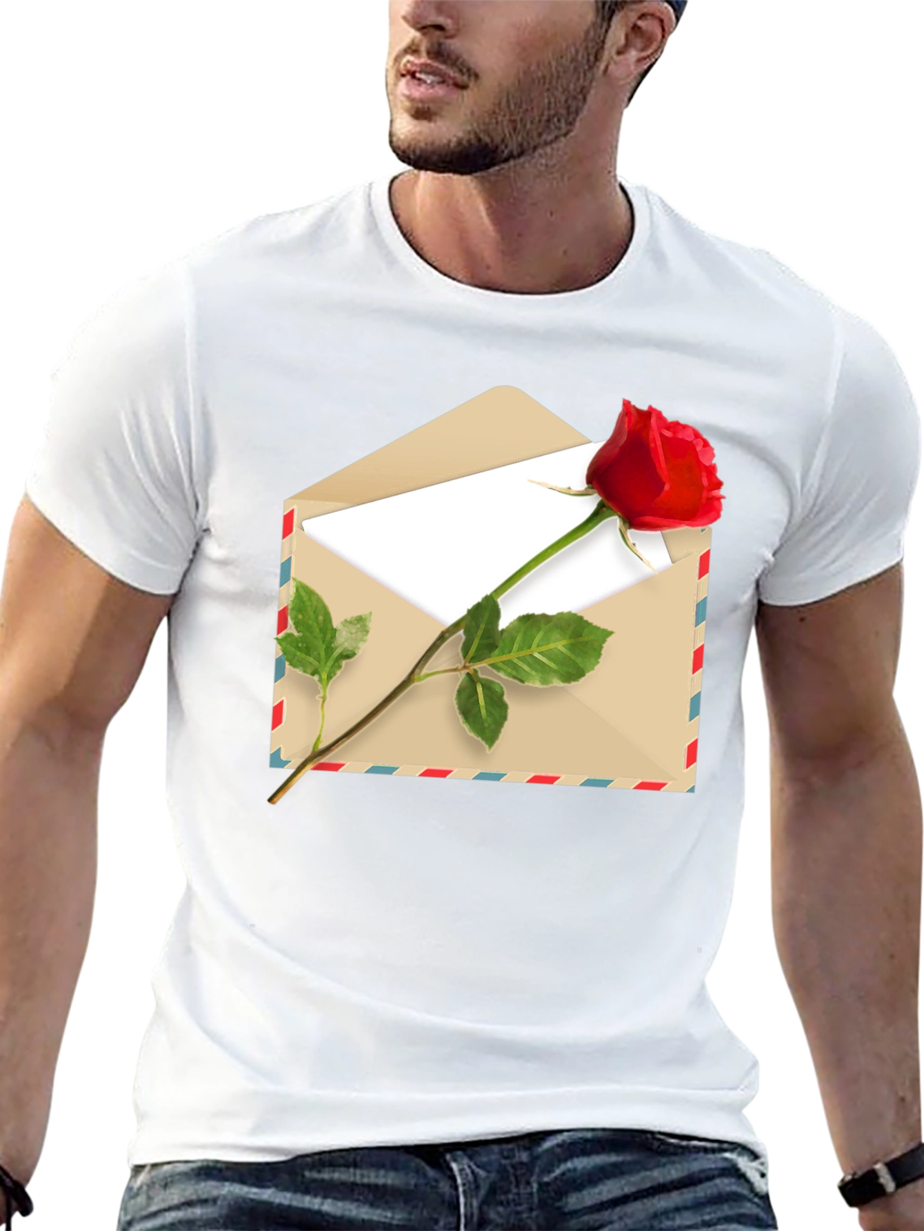 Romantic Rose Envelope Graphic Tee - Black