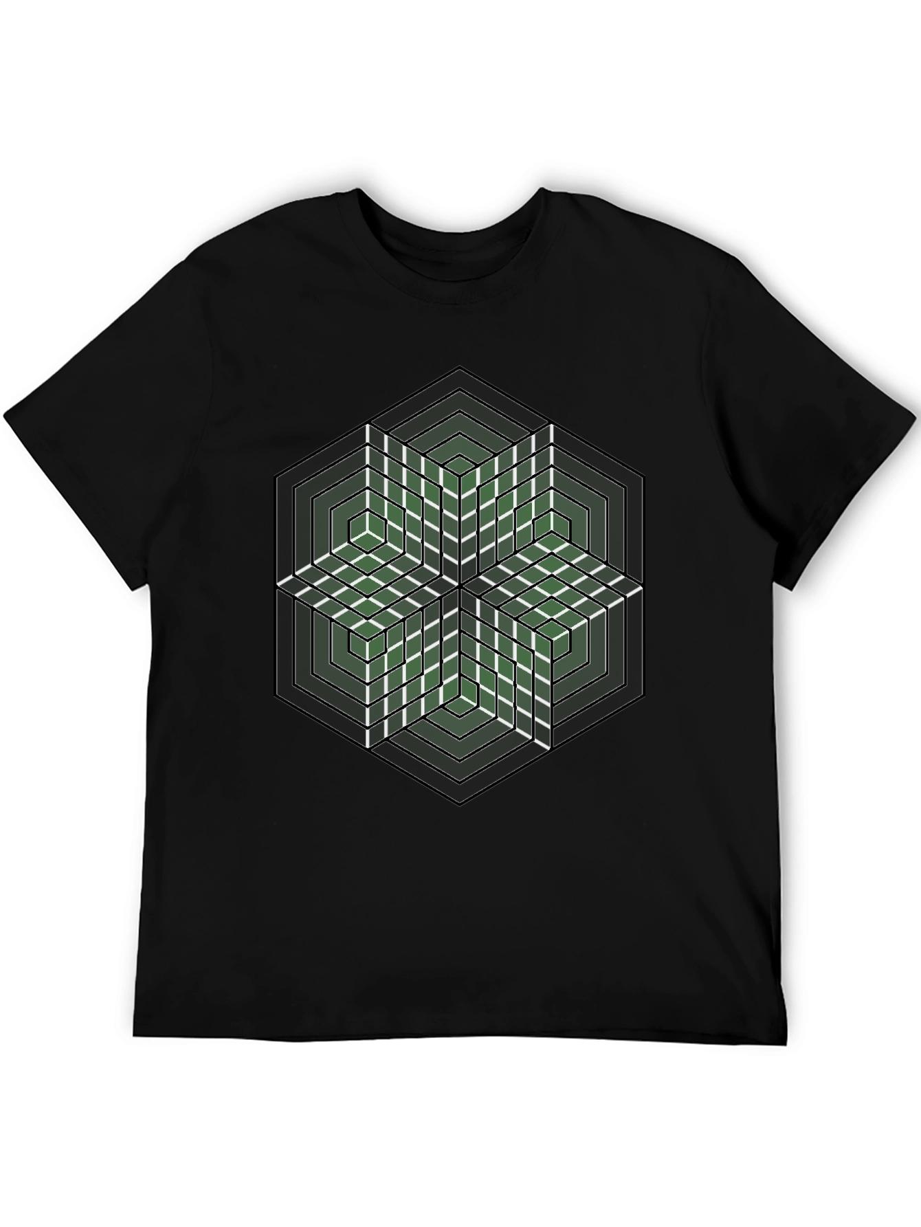 Geometric Hexagon Illusion Graphic Tee - Black