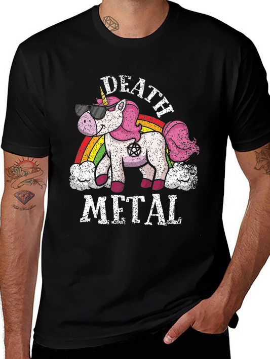 Death Metal Unicorn Graphic Tee - Black Cotton T-Shirt