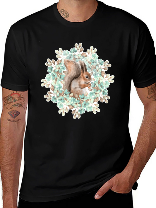 Squirrel Floral T-Shirt - Nature Graphic Tee