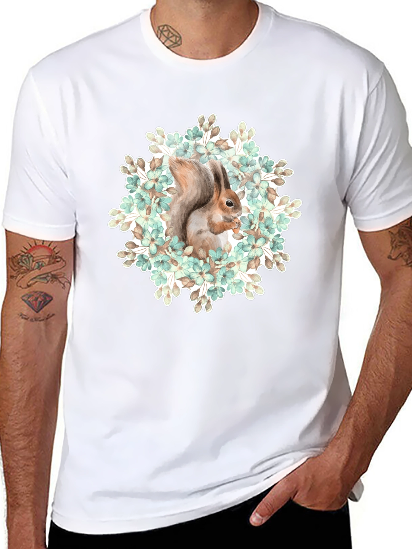 Squirrel Floral T-Shirt - Nature Graphic Tee