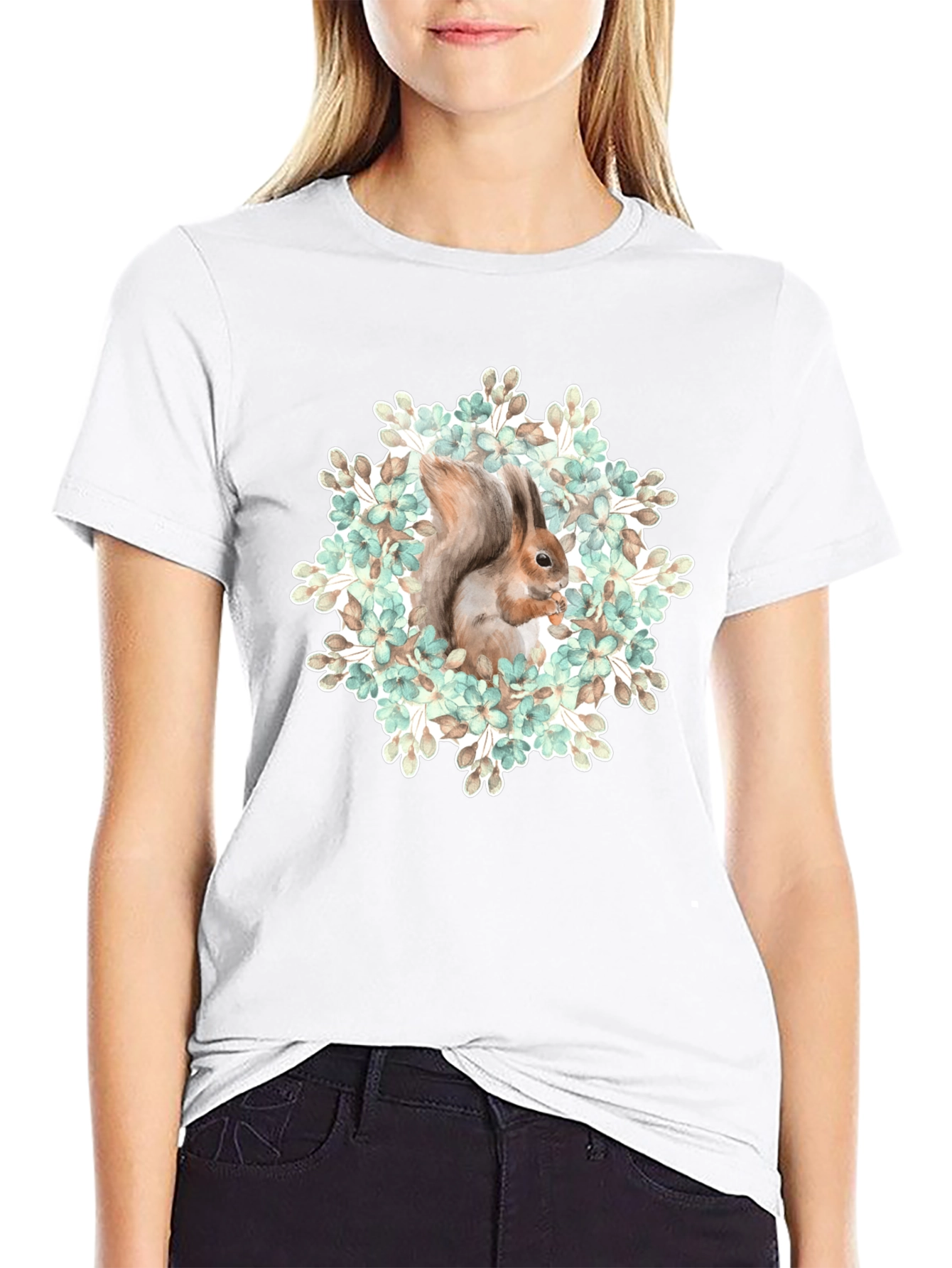Squirrel Floral T-Shirt - Nature Graphic Tee