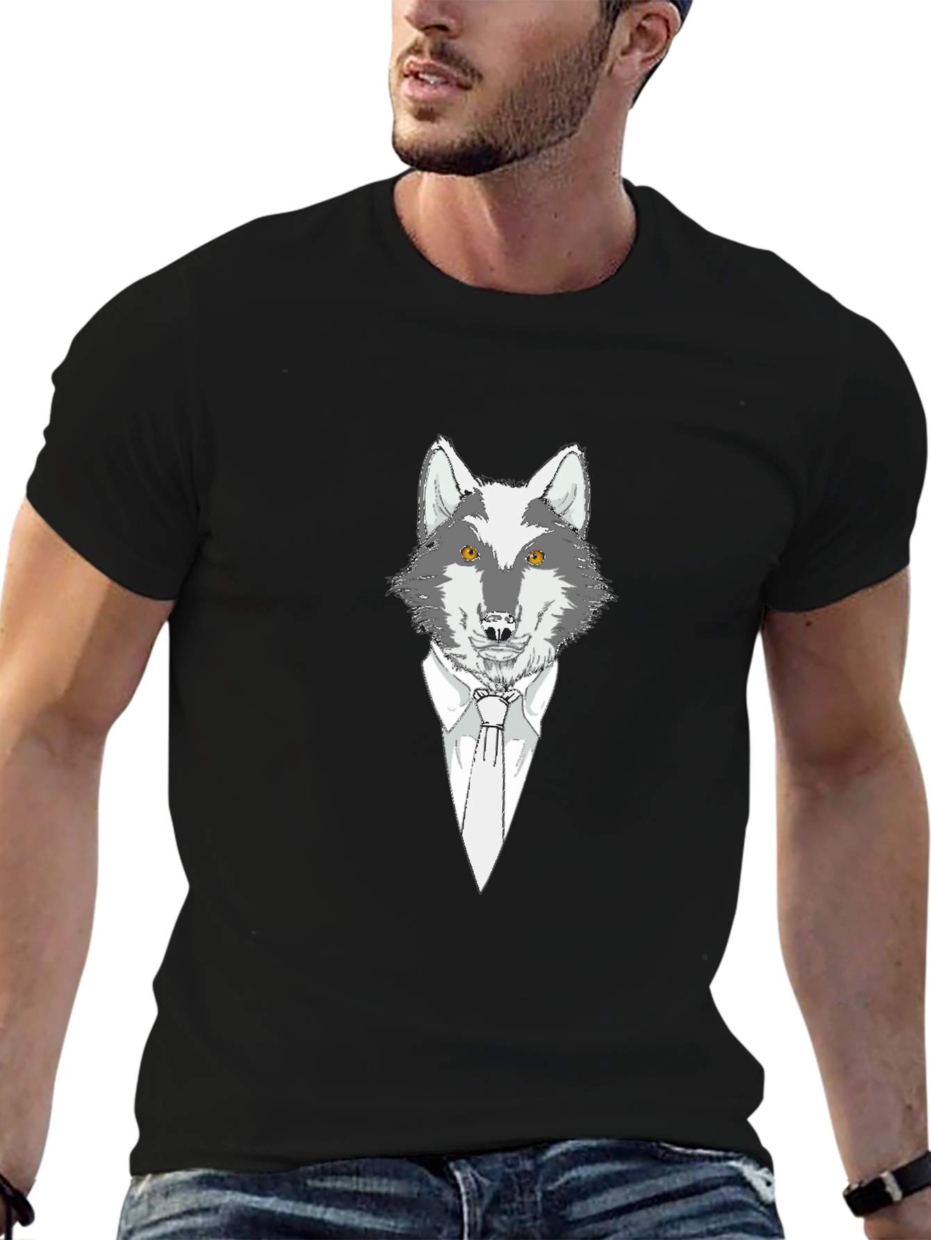Wolf in Suit Graphic Tee - Mens Black T-Shirt