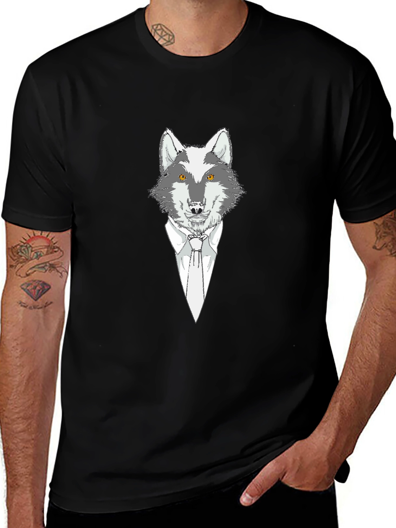 Wolf in Suit Graphic Tee - Mens Black T-Shirt