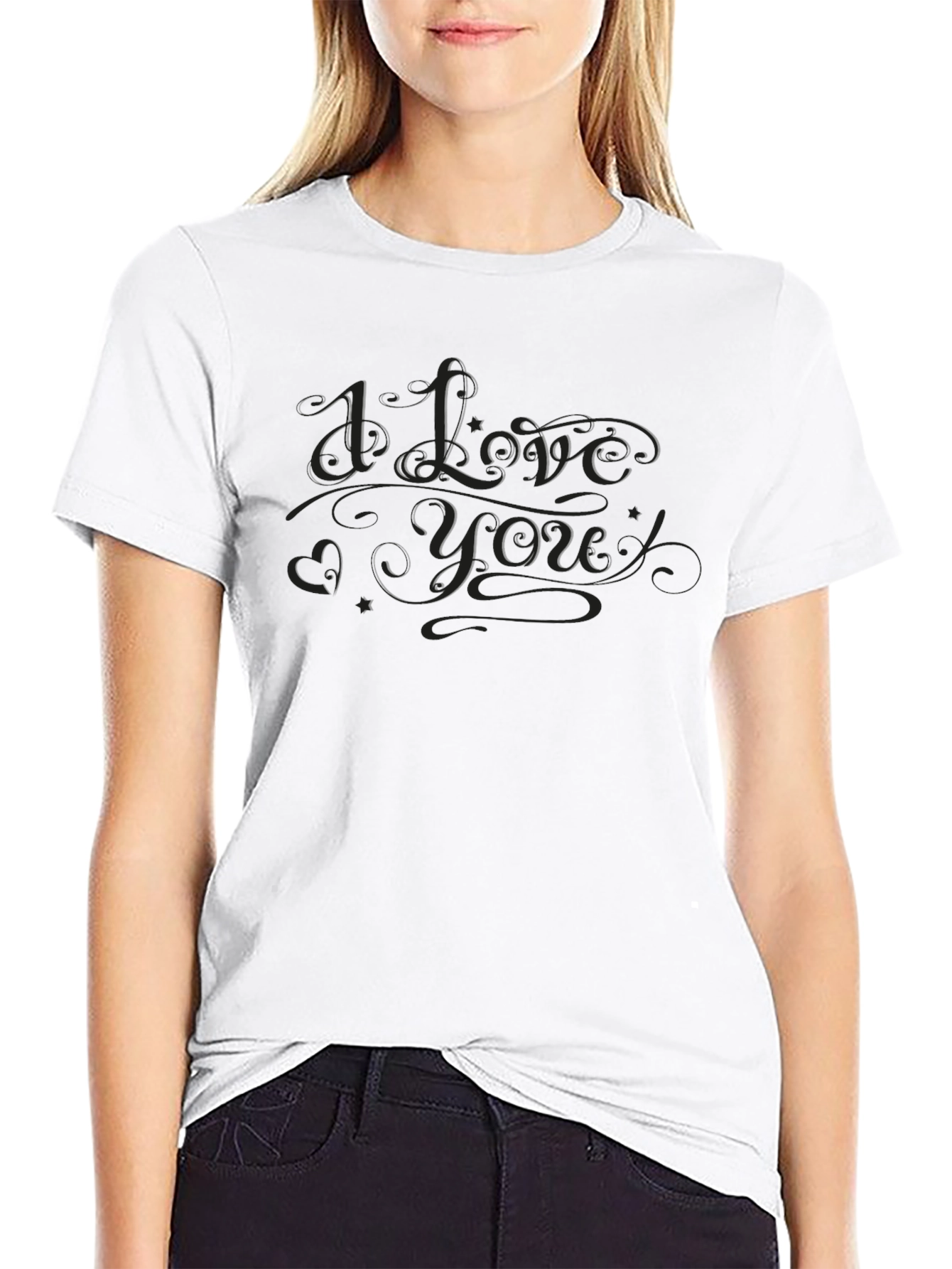 I Love You Graphic Print Black Crew Neck T-Shirt