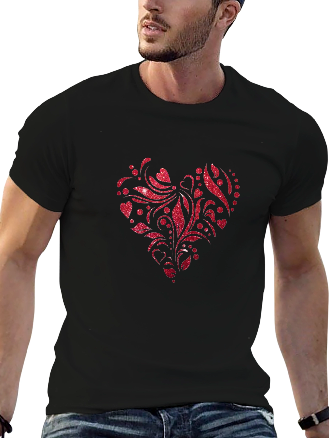 Red Glitter Heart Graphic Tee
